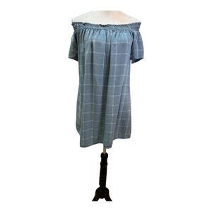 Abercrombie Fitch Womens Blue Plaid Off Shoulder Smocked Dress Size S